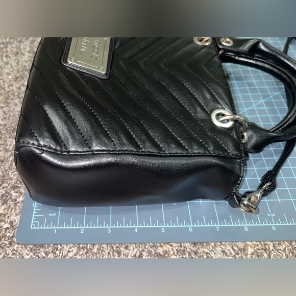 Nicole Miller black faux leather chevron satchel purse - Picture 6 of 16